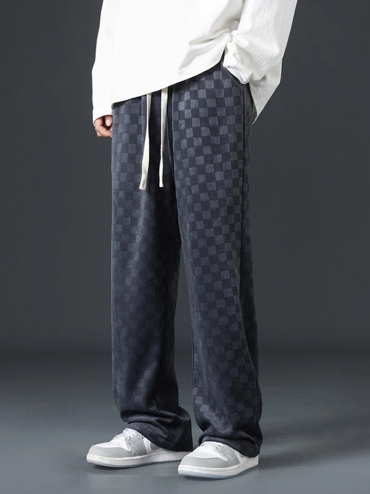 2024 New Spring Summer Men Sweatpants Korean Fashion Corduroy Straight Track Pants Wide Leg Loose Home Trousers