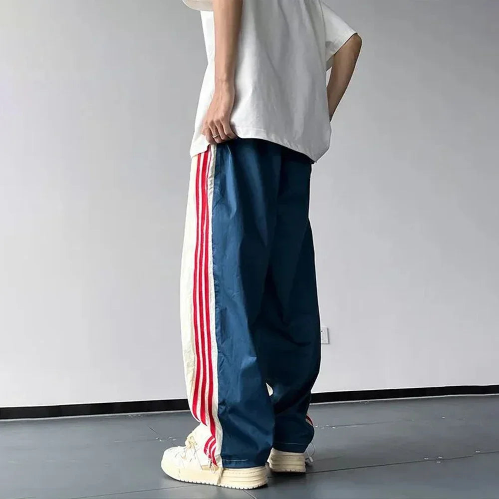 Spring And Autumn Y2k Sweatpants Thin American Street Color Matching Loose Casual Striped Contrasting Color Mens Trousers