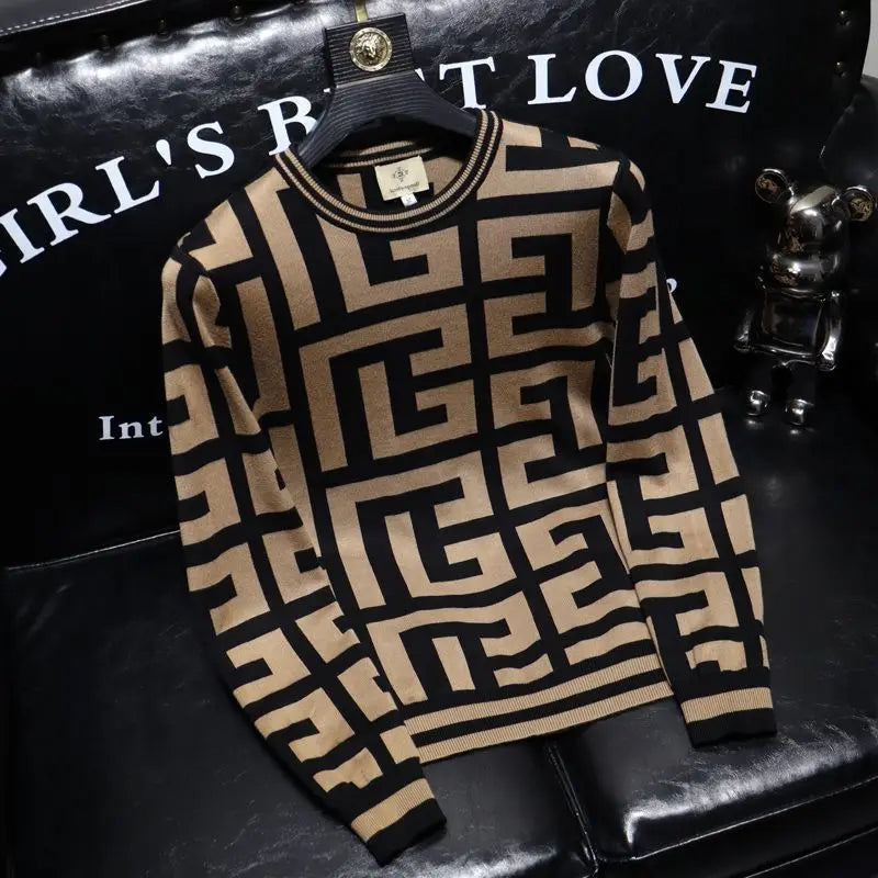 Printed long-sleeve pullover sweater