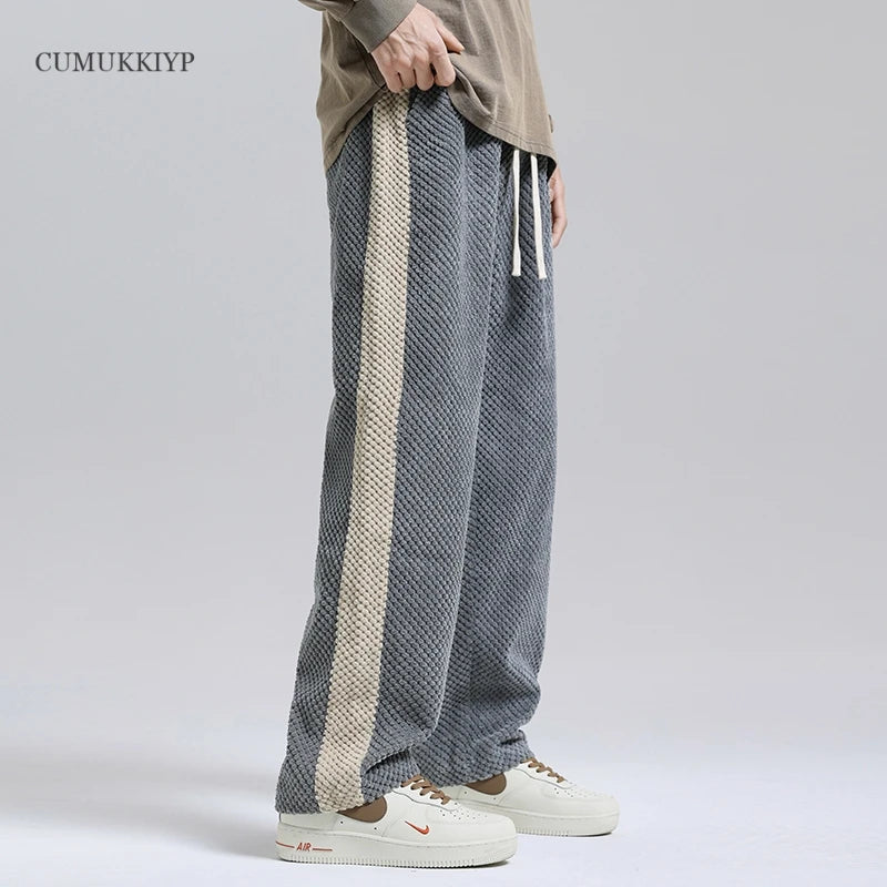 CUMUKKIYP 2023 Autumn Men's Casual Pants Loose Fit Straight Leg Trousers with Pineapple Pattern Versatile Long Trousers for Men