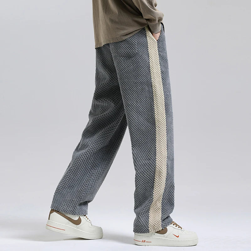 CUMUKKIYP 2023 Autumn Men's Casual Pants Loose Fit Straight Leg Trousers with Pineapple Pattern Versatile Long Trousers for Men