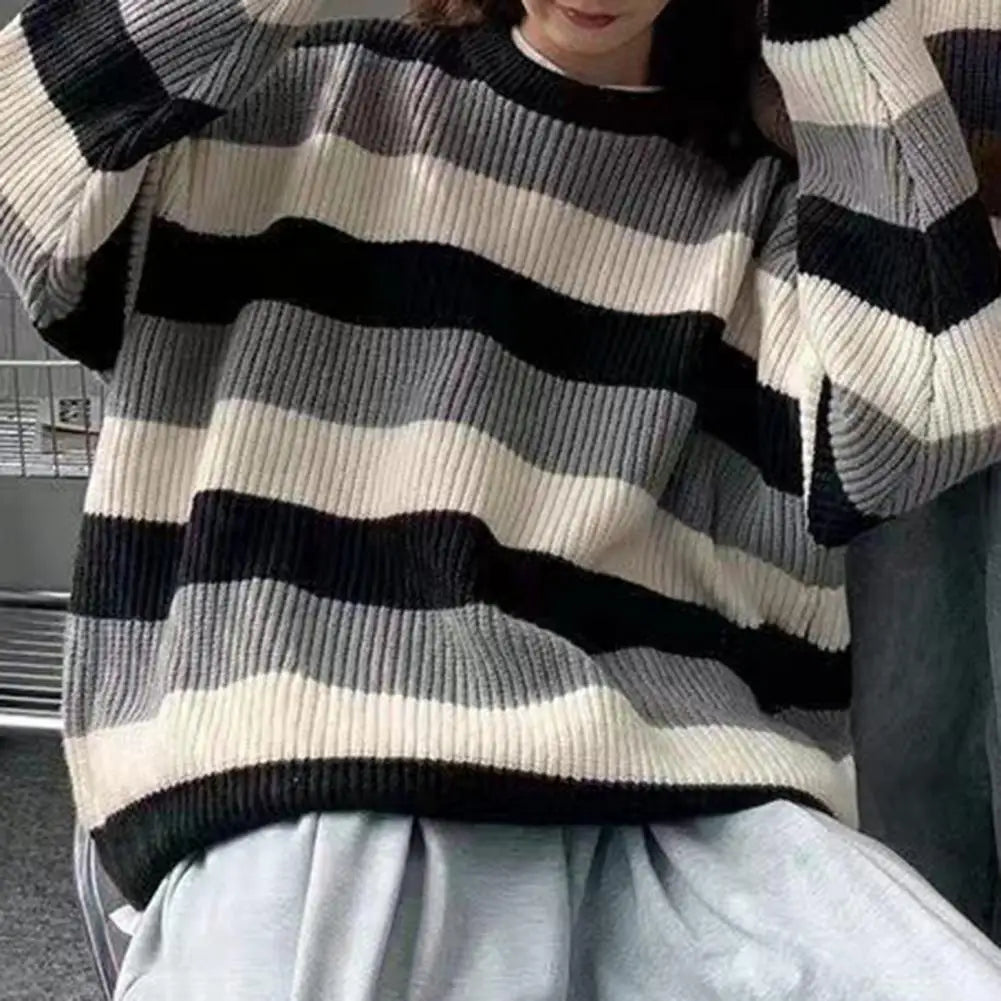 Round Neck Pullover Sweater Men Striped Sweater Men's Striped Colorblock Knitted Sweater Thick Warm O Neck Pullover for Fall