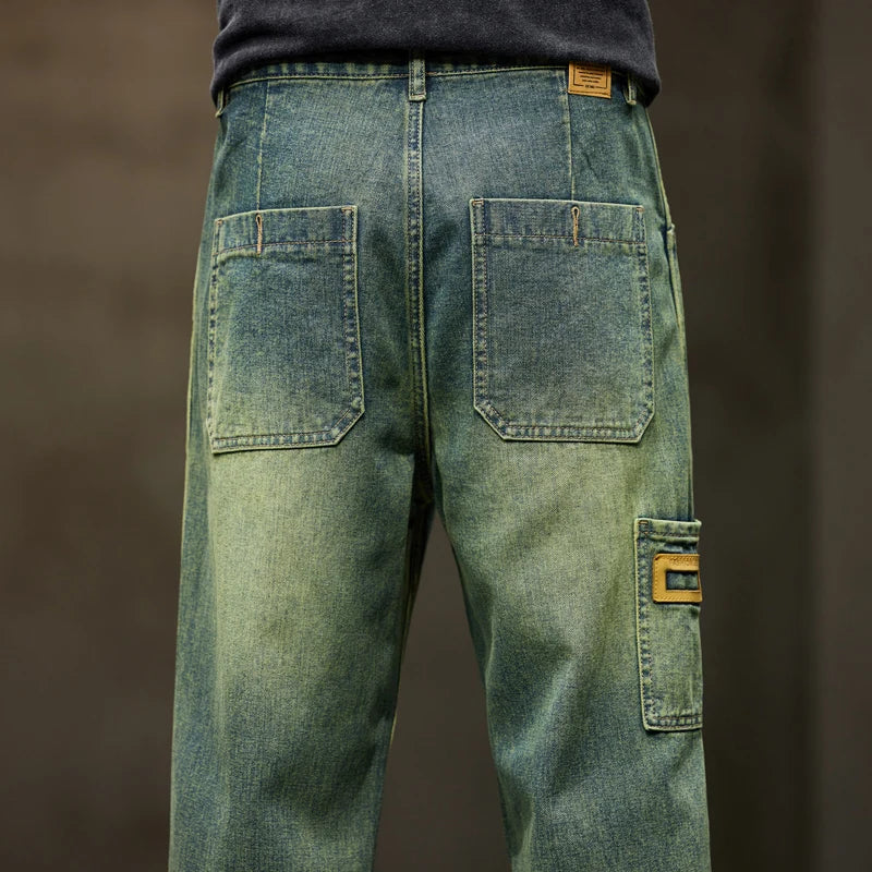 Jeans Men Baggy Pants Wide Leg Summer Straight Loose Fit Retro Blue Denim Pants Streetwear Fashion Pockets Vintage Man Clothes