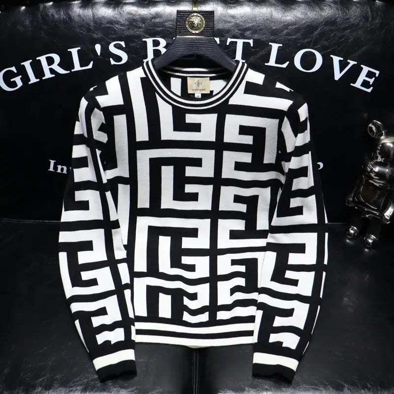 Printed long-sleeve pullover sweater