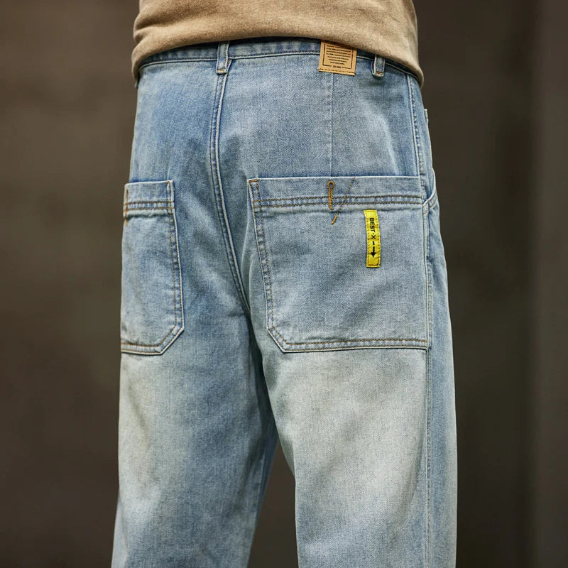 Jeans Men Baggy Pants Wide Leg Summer Straight Loose Fit Retro Blue Denim Pants Streetwear Fashion Pockets Vintage Man Clothes